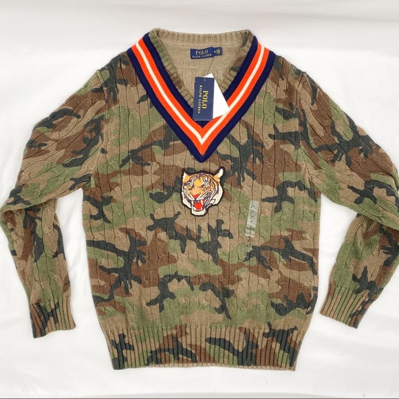 Ralph Lauren Camo Tiger Cricket Cable Knit Sweater - Picture 4 of 14